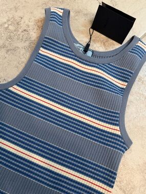 Trendy Striped Ribbed Tank Top BNWT Blue Light Blue Cream Red Medium 38